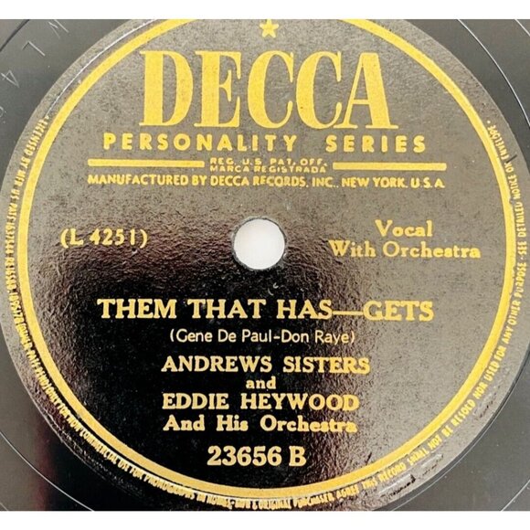 Andrew Sisters & Les Paul - Rumors Are Flying / Them That Has Gets 23656 Decca - Picture 4 of 4